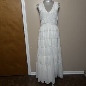 Abercrombie & Fitch White Maxi Dress Size M Boho Tiered Lace Cottagecore